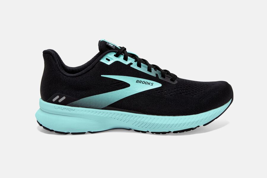 Womens Brooks Launch 8 Road Shoes Black/Ebony/Blue Tint | 078512-ARV